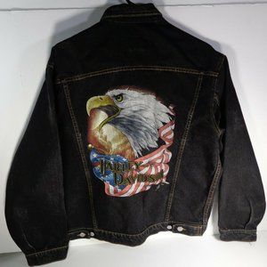 Vintage Harley Davidson Black Denim Jacket Mens SM